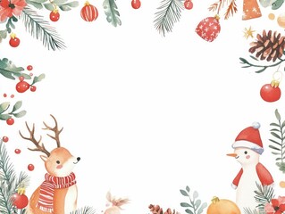 colorful, hand-painted Christmas illustrations border an A4 page with a white background, creating a fun, festive frame for classroom projects, designed with kids in mind.