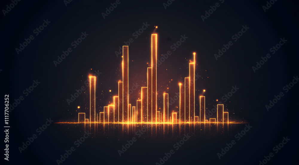 Poster a vibrant, glowing sound wave visualization with vertical bars representing audio frequencies agains
