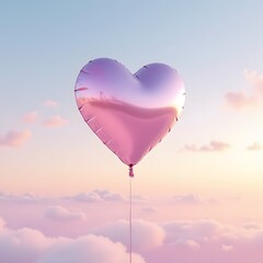 Fototapeta premium Heart balloon floating amid serene sunset skies with puffy clouds