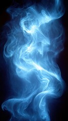 Fototapeta premium Ethereal blue smoke swirling gracefully in a dark backdrop creating an enchanting visual effect