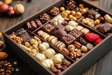 Colorful assortment of Christmas sweets with nuts and chocolate for festive indulgence