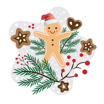 Weihnachtsteller mit Lebkuchen, Weihnachtspl&auml;tzchen und Stutenkerl - dekoratives Weihnachtsmotiv Vektor Illustration