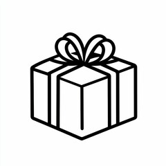 sleek gift box icon, outlined in clean black lines on a white background, presenting a timeless and modern line art style perfect for various uses.