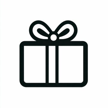 recommend clip art: sleek gift box icon, outlined in clean black lines on a white background, presenting a timeless and modern line art style perfect for various uses.