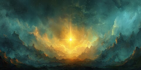 Obraz premium ​Rising Star Month. Radiant sunrise above fluffy clouds with vibrant colors.