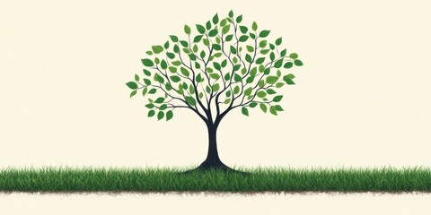 Lush Green Tree with Vibrant Leaves on Soft Grass Background