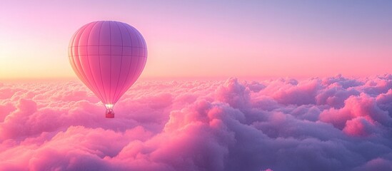 Obraz premium A serene hot air balloon floats above soft, pink-hued clouds at sunrise.