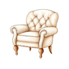 Elegant armchair with tufted upholstery and wooden legs, perfect for cozy interiors. isolated on transparent background