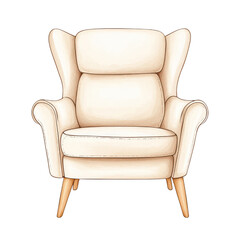 Fototapeta premium Elegant cream armchair with wooden legs, perfect for cozy interiors. isolated on transparent background