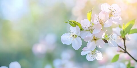 Delicate White Cherry Blossom Flowers with Soft Green Background