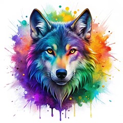 Fototapeta premium wolf head splash colorful style