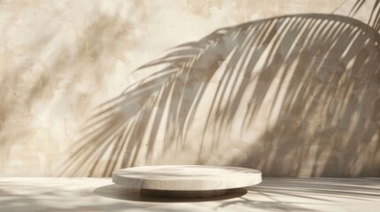 Minimalist Product Display with Palm Leaf Shadow