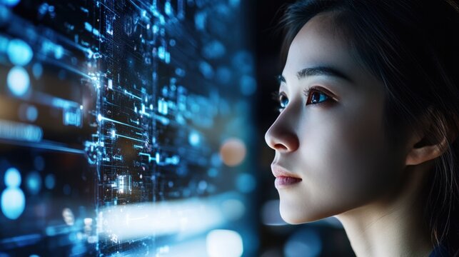 A senior woman works on a smart factory redesign, focusing on implementing IoT-based production tracking and AI-powered maintenance systems to enhance operational efficiency.