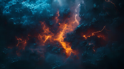 Fiery Skies: A dramatic view of lightning cracking through turbulent, stormy clouds, capturing the raw power and untamed beauty of the weather.