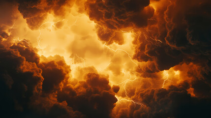 Fiery Sky: A dramatic and awe-inspiring view of a sky ablaze with swirling, textured clouds, reminiscent of an impending storm or volcanic eruption.