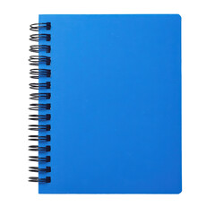 Blue spiral notebook with plain cover, ideal for notes and sketches. isolated on transparent background