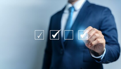 businessman pushing virtual button