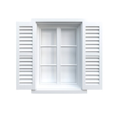Fototapeta premium White window with shutters, modern design, clean lines, and bright appearance. Ideal for home decor and architectural projects. isolated on transparent background