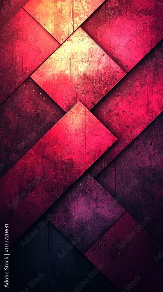Aufkleber abstract geometric pattern with vibrant reds and purples in layered design