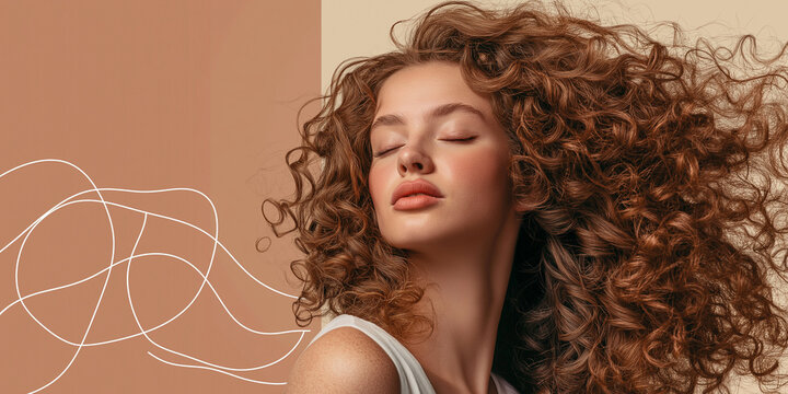 Elegantes Fashionmodel mit voluminösen Locken posiert stilvoll für Friseurfotografie, professionelles Haarstyling, glamouröses Beauty-Portrait
