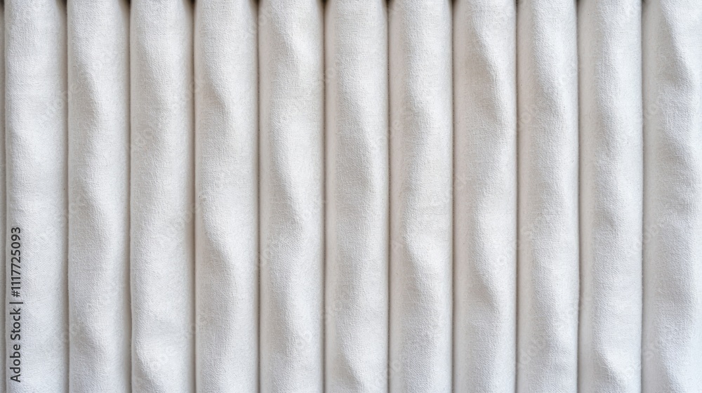 Poster furnace filter concept. textured white fabric with vertical folds and subtle patterns.