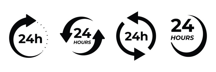 Set of 24h service duration icon collection. Support 24 hours, Support service symbol. Vector Illustration.