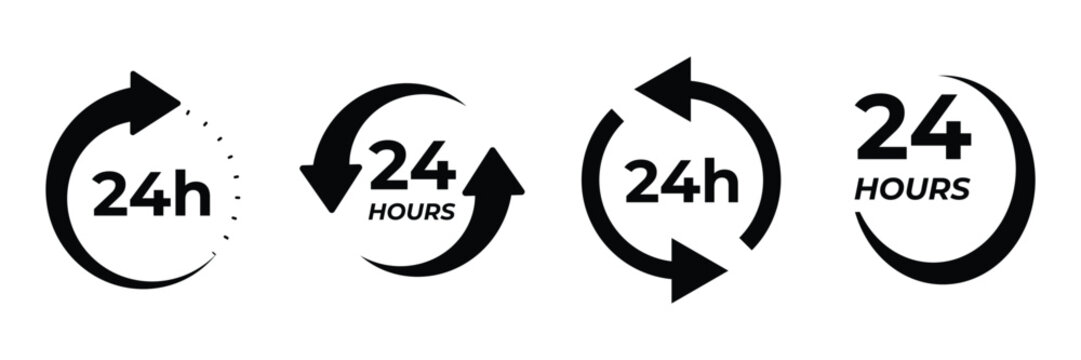 Set of 24h service duration icon collection. Support 24 hours, Support service symbol. Vector Illustration.