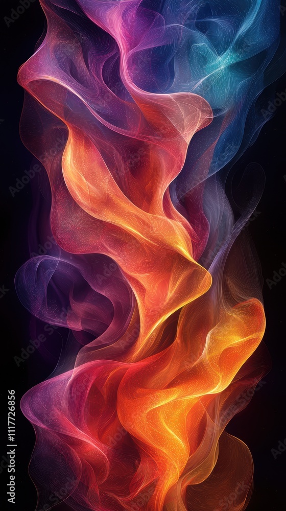 Poster vibrant swirling patterns of colorful smoke in a dark backdrop create an ethereal atmosphere
