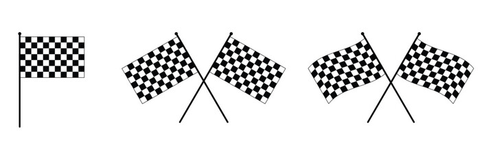 Set of two crossed checkered Flag icon collection. Racing flag, Checkered flag, sports finish line flag symbol. Vector Illustration.