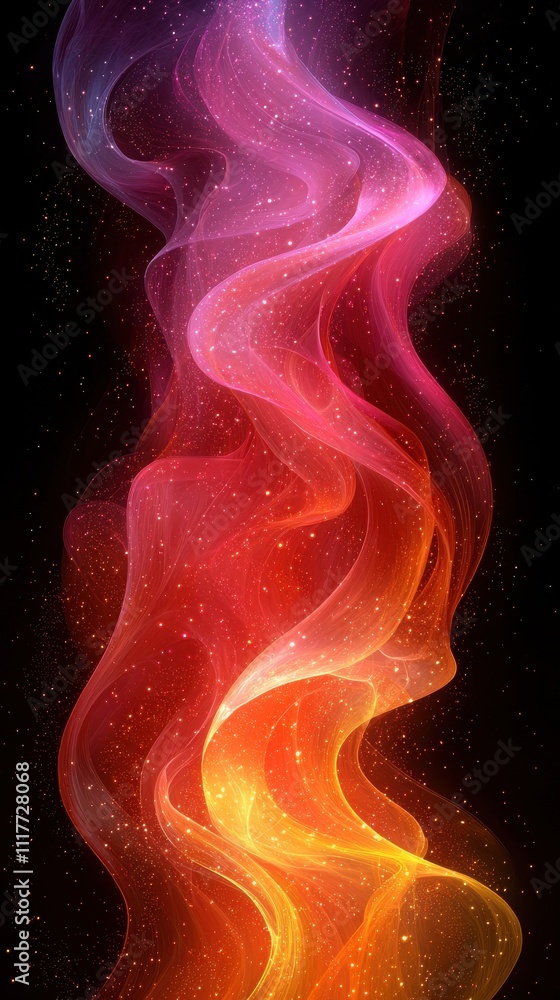 Poster colorful abstract waves create a mesmerizing visual effect with vibrant hues and sparkling elements 