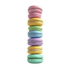Colorful macarons stacked vertically, showcasing pastel shades and delicate textures. These delightful treats are perfect for dessert lovers and specialisolated on transparent background