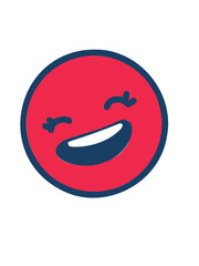 Illustration of a red laughing face emoji in vector style with a white background