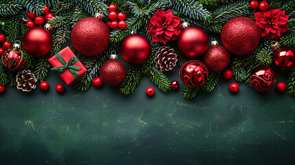 Christmas Balls and Gift Box on Snow Panoramic View of Angel