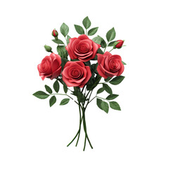 Beautiful bouquet of red roses with green leaves, perfect for any occasion. isolated on transparent background