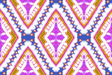Ikat seamless pattern, geometric design, motif ethnic handmade, Ikat ethnic tribal, boho colors seamless wallpaper. Ethnic Ikat abstract background art.Illustration for printing