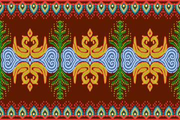 Ikat seamless pattern, geometric design, motif ethnic handmade, Ikat ethnic tribal, boho colors seamless wallpaper. Ethnic Ikat abstract background art.Illustration for printing