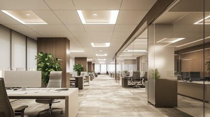 Fototapeta premium Modern Office Interior Design with Glass Partitions