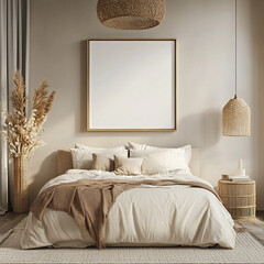 A mockup of an empty poster frame on the wall