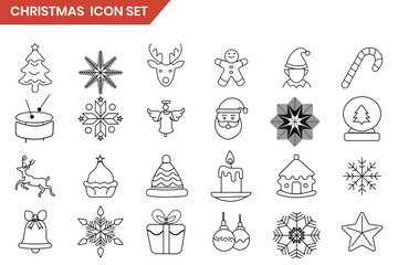 Christmas icons set design. Set of Christmas icon, symbol, element. Bells, Santa, deer, angel, snow, candle, cake icon. Vector  illustration. 