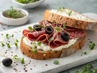 sandwich with smoked salmon and vegetables
