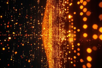 Naklejka premium A vibrant display of glowing golden particles against a dark background, creating an enchanting and dynamic visual effect.