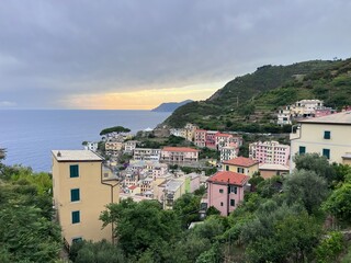 Obraz premium Riomaggiore morning view panorama aerial Cinque terre houses