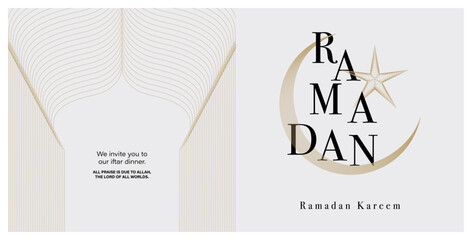 Ramadan Kareem Islamic Gift and Wish Card. With crescent moon mosque and star.