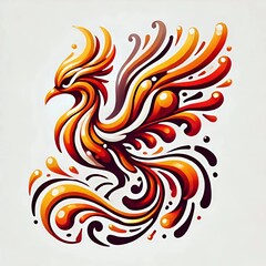 Fototapeta premium A vibrant fantasy illustration of the Firebird, a legendary magical creature from Slavic folklore, depicted in mid-flight on a white background.