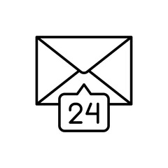 24 hour mail outline icons, minimalist vector illustration ,simple transparent graphic element .Isolated on white background