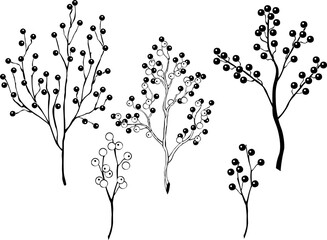 Set silhouette Winterberry Holly