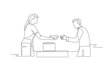 Serving at soup kitchens concept one-line drawing