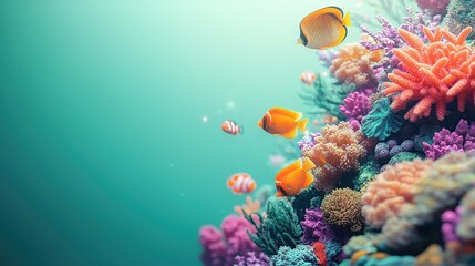 Vibrant underwater scene with colorful coral and tropical fish.