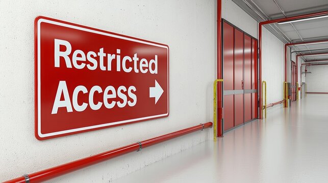 A clearly marked 'Restricted Access' sign in a clean and modern industrial hallway, emphasizing safety protocols.