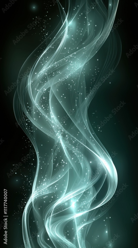 Poster ethereal wisps of translucent light dance against a dark background, creating a mysterious atmospher